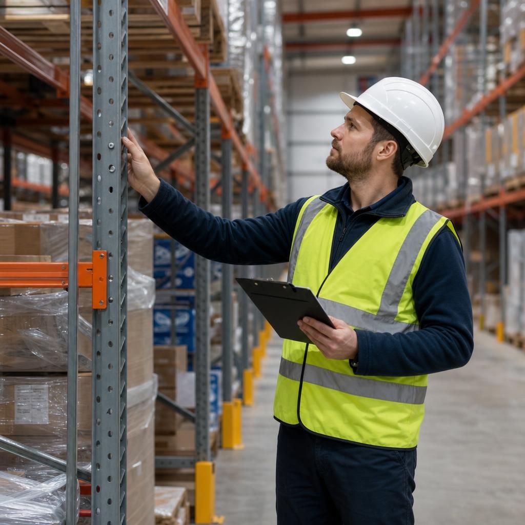 Worker checking racking alignment