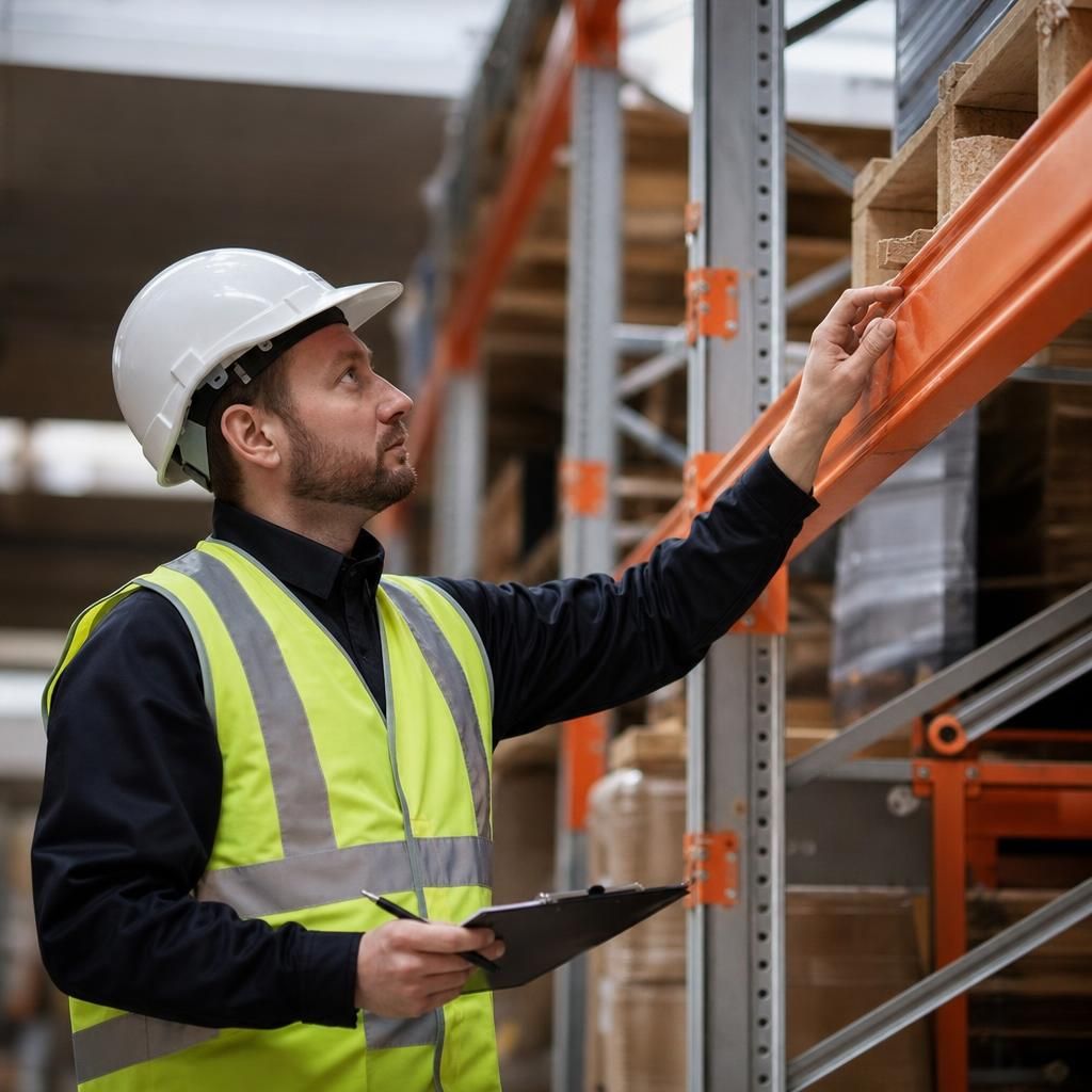 Inspectors discussing racking safety
