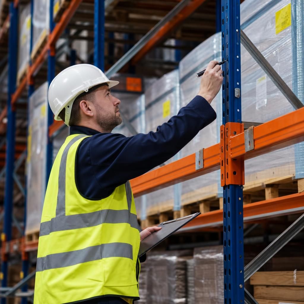 Technician using a measuring tool on racking