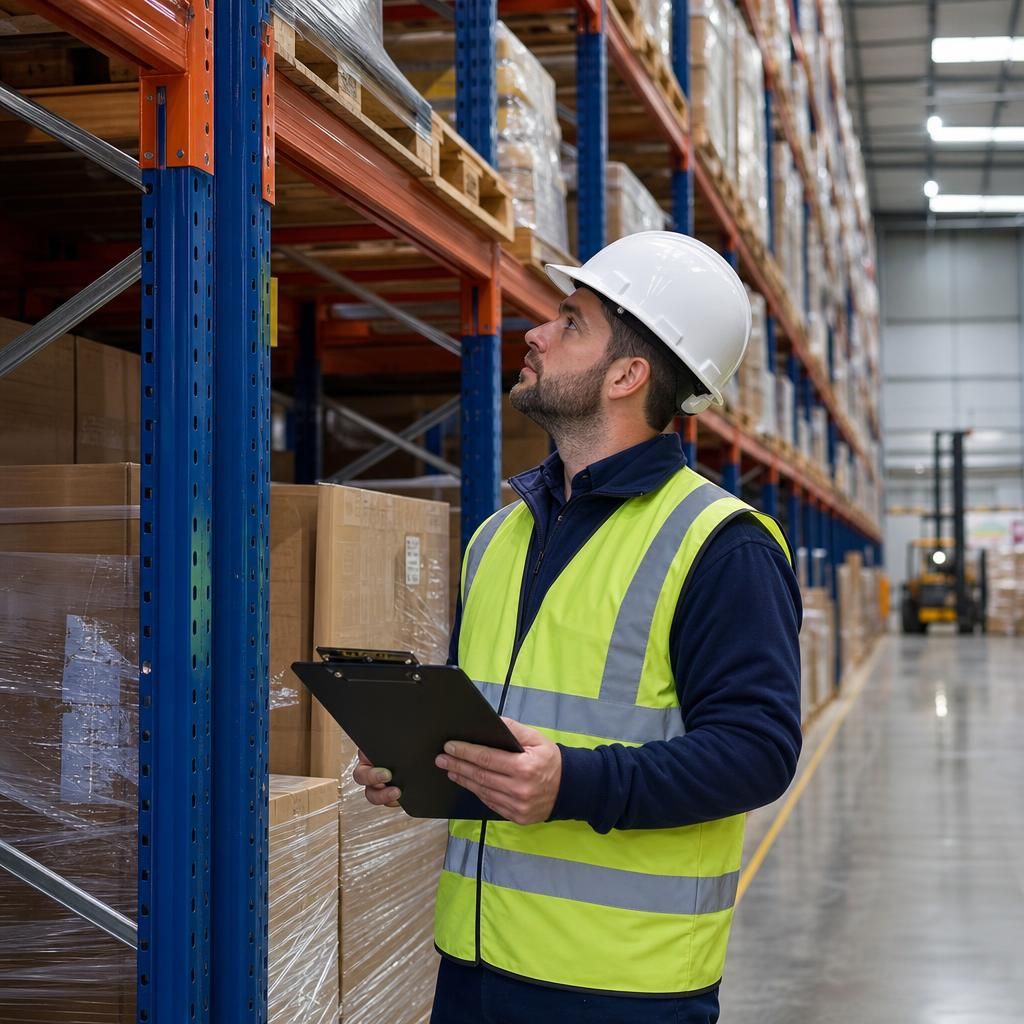 Technician repairing a racking system
