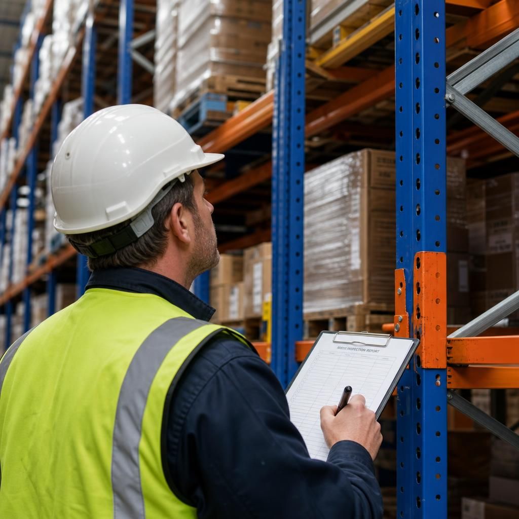 Group of professionals reviewing racking inspection case studies