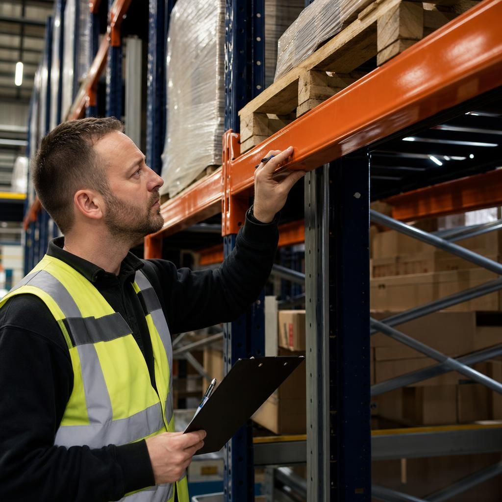 Efficiently organised warehouse racking with visible cross beams