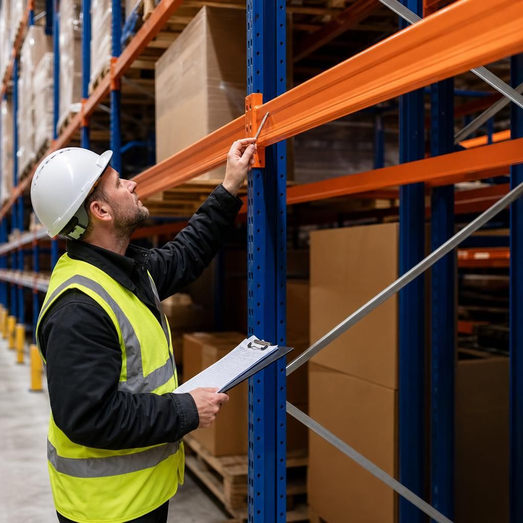 Warehouse team performing cross beam check