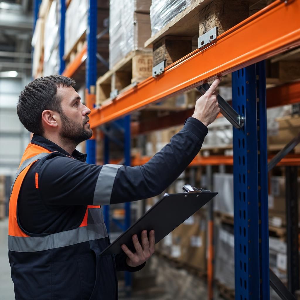 Securely stored pallets on racking with intact cross beams