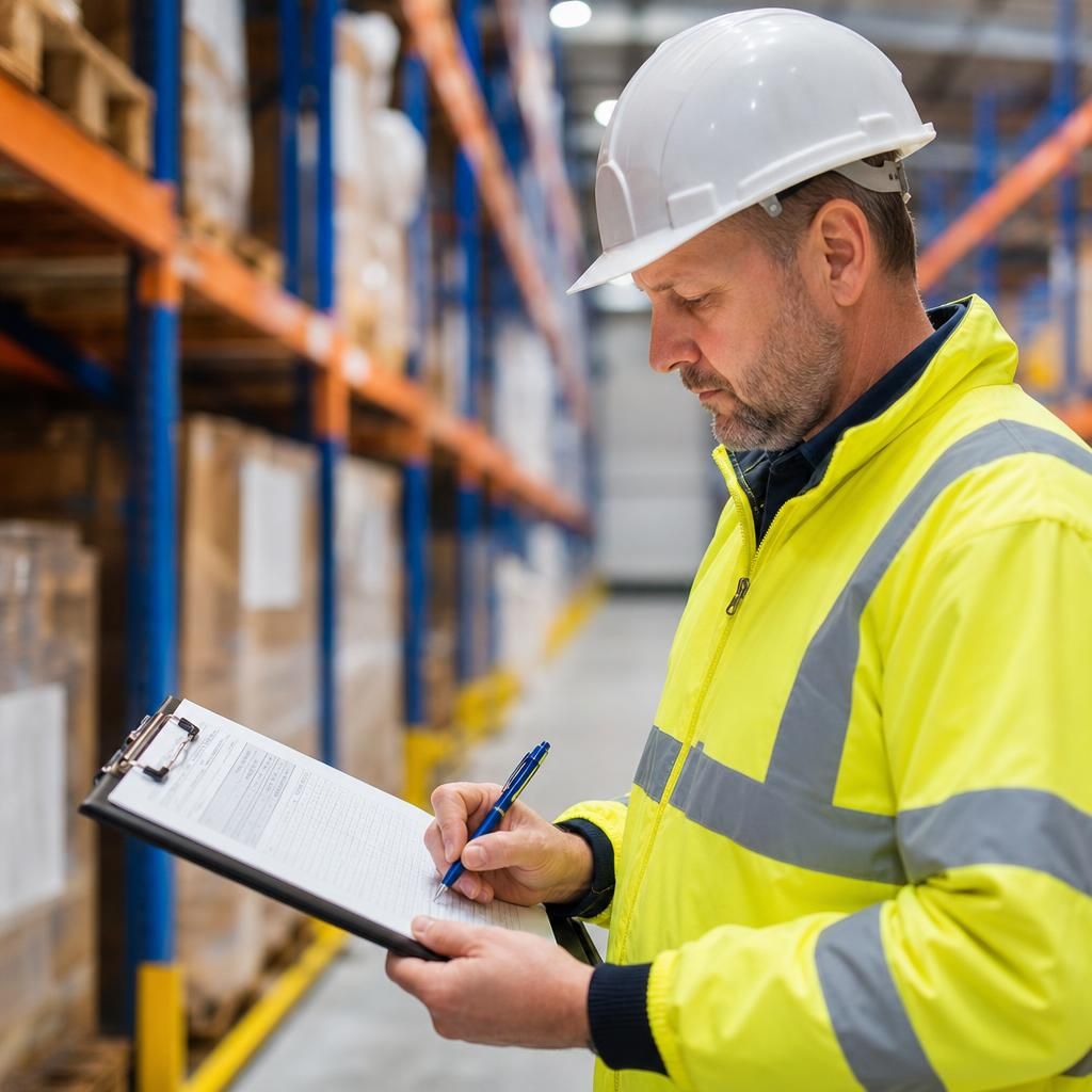 Safety audit in a warehouse with racking systems