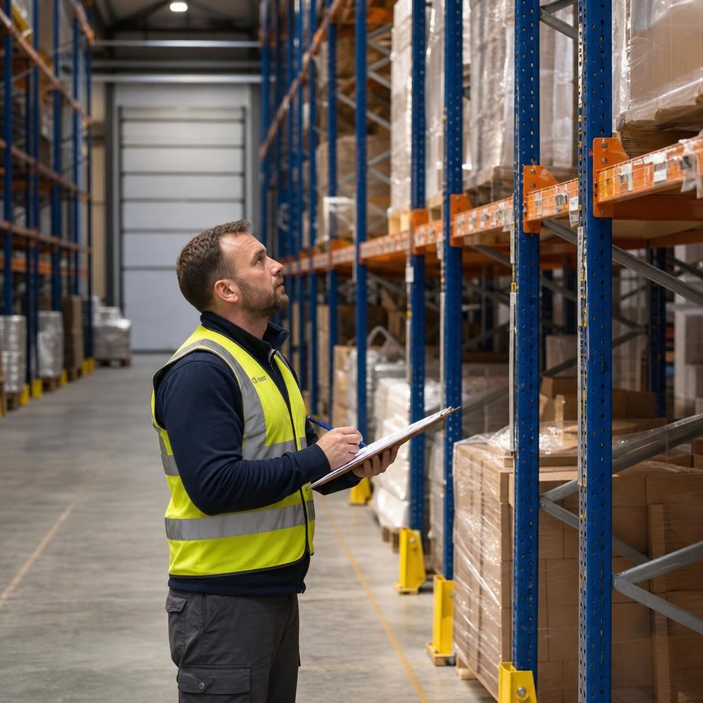 Risk assessment form being filled out in a warehouse setting