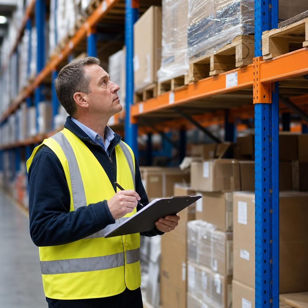 Safely stored pallets on warehouse racking
