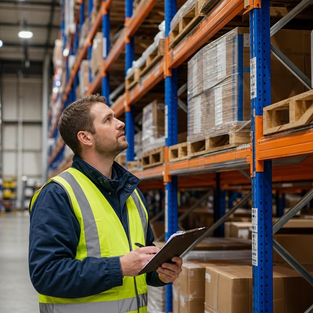 Efficiently arranged warehouse with racking systems