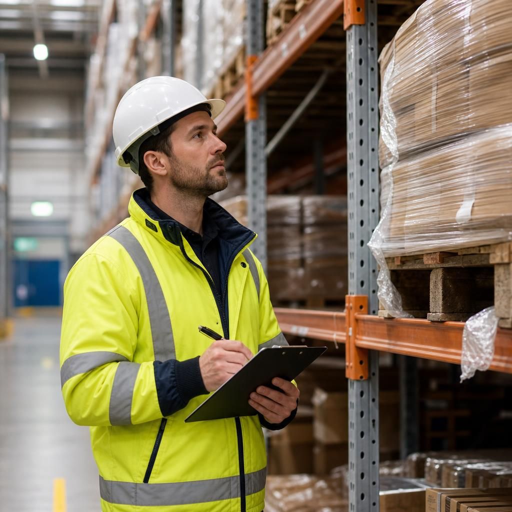 Warehouse supervisor conducting a racking safety inspection