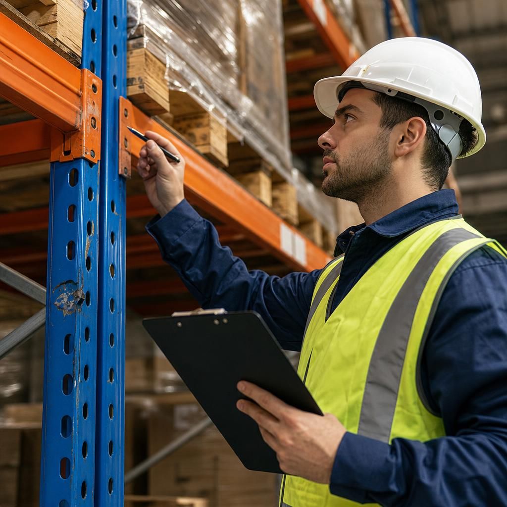 Worker ensuring correct loading on racking