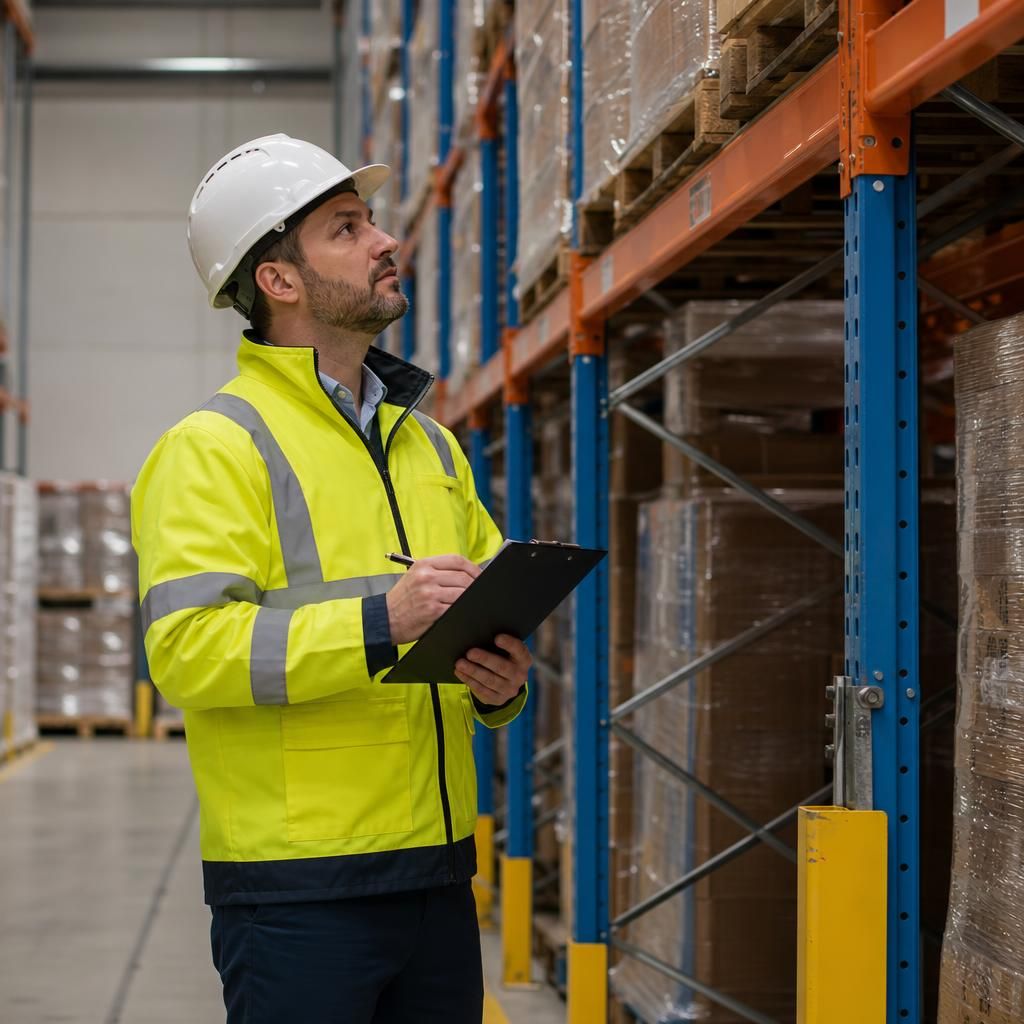 Technician verifying rack alignment