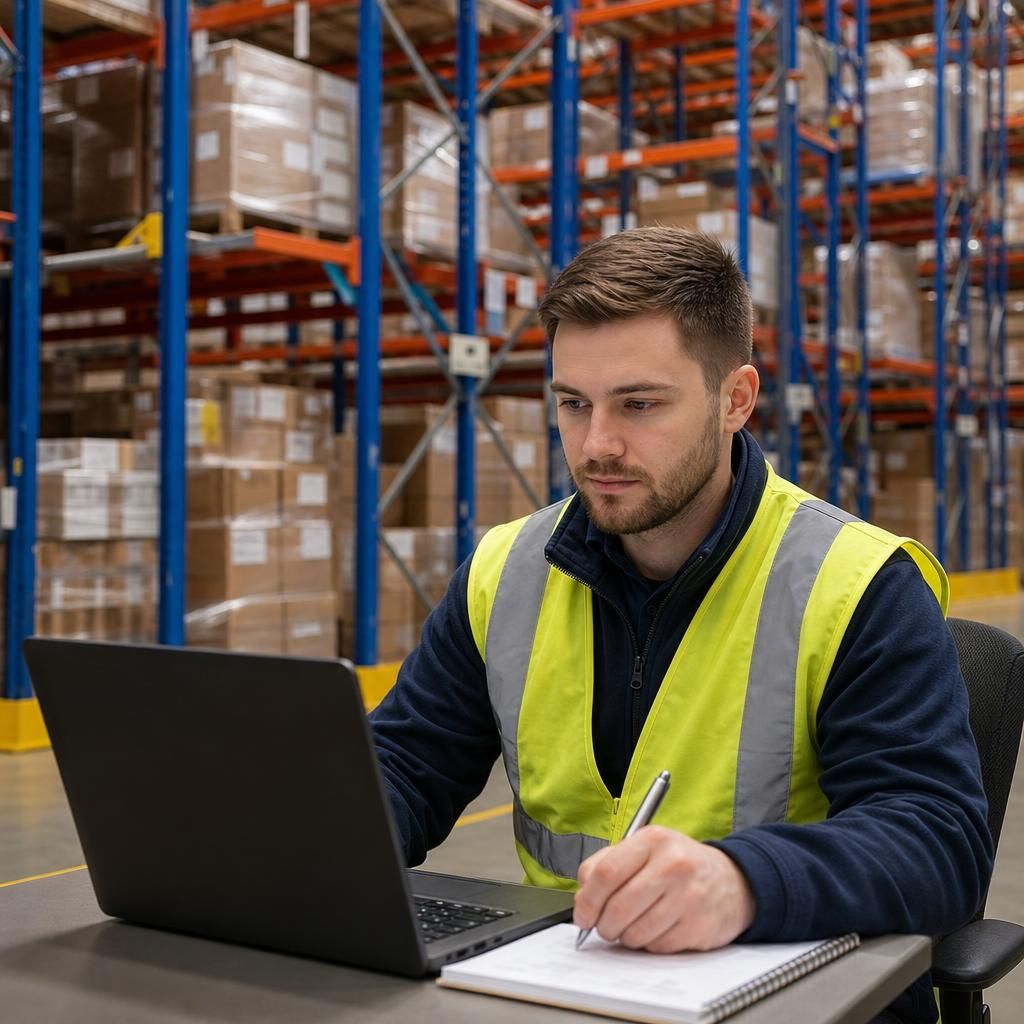 Warehouse racking inspection in progress