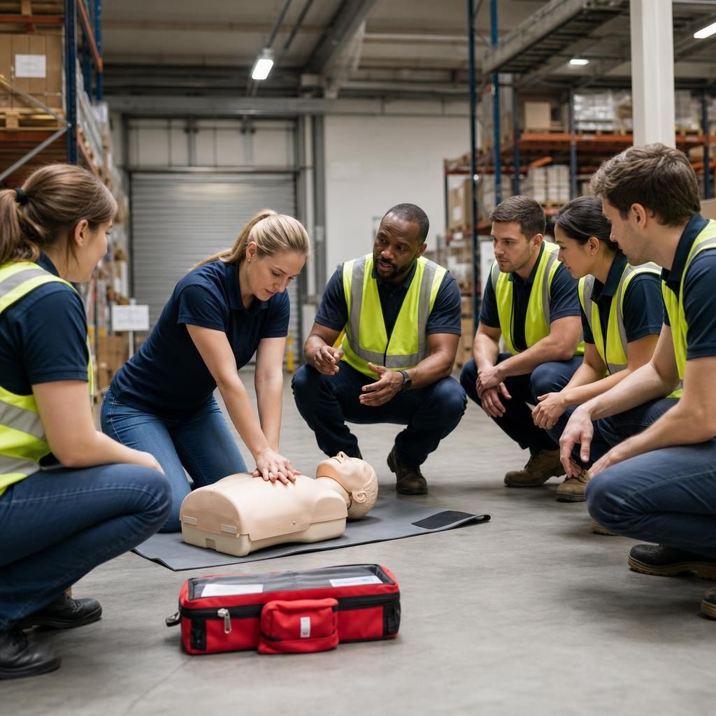 Fire safety training in warehouse