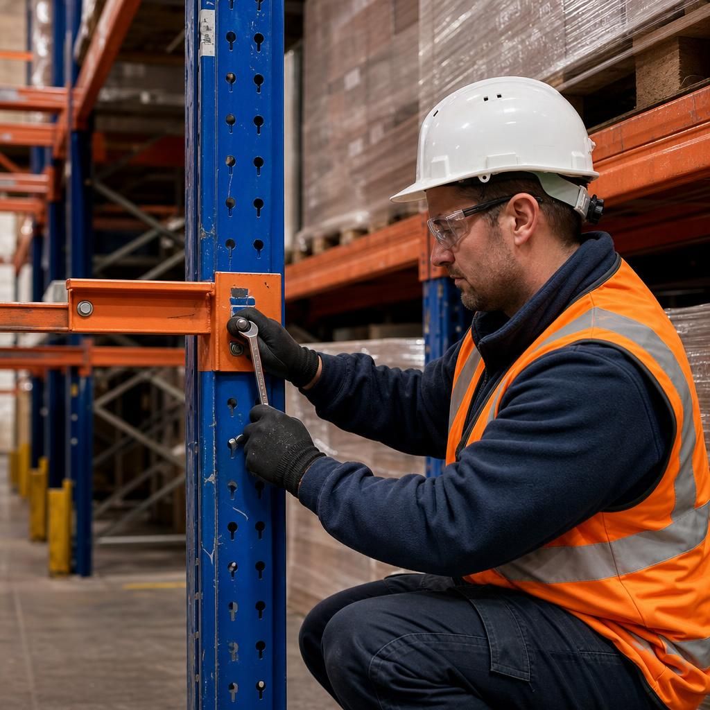 Warehouse worker inspecting racking system