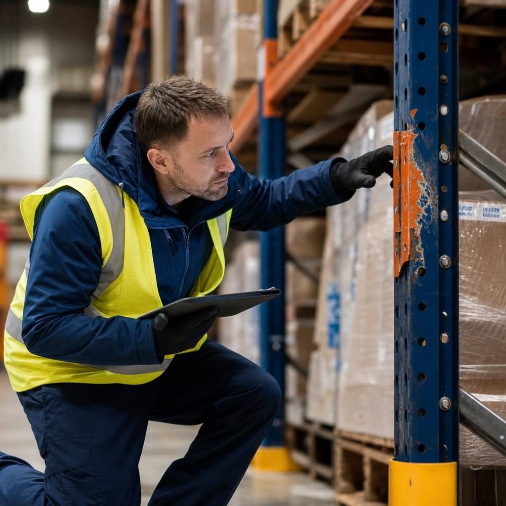 Sign displaying load limits on warehouse racking