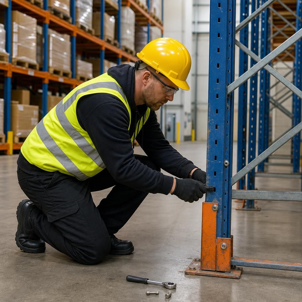 Warehouse racking being repaired
