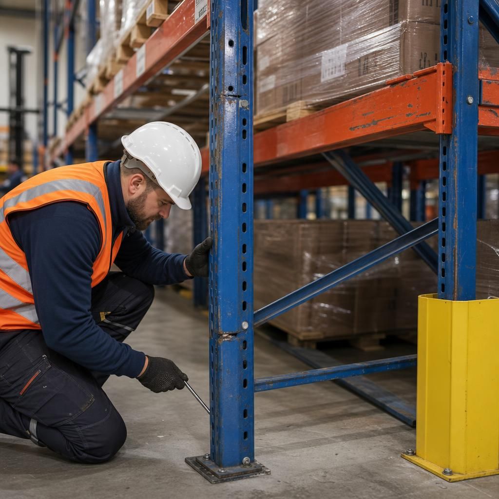 Safety signs on warehouse racks