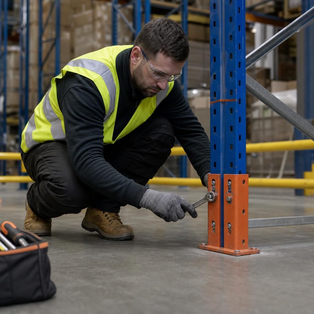 Technician securing racking frame
