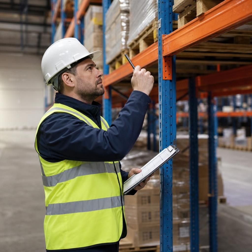 Load notice signs displayed on warehouse racking
