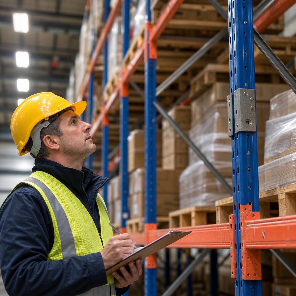 Inspector examining racking system