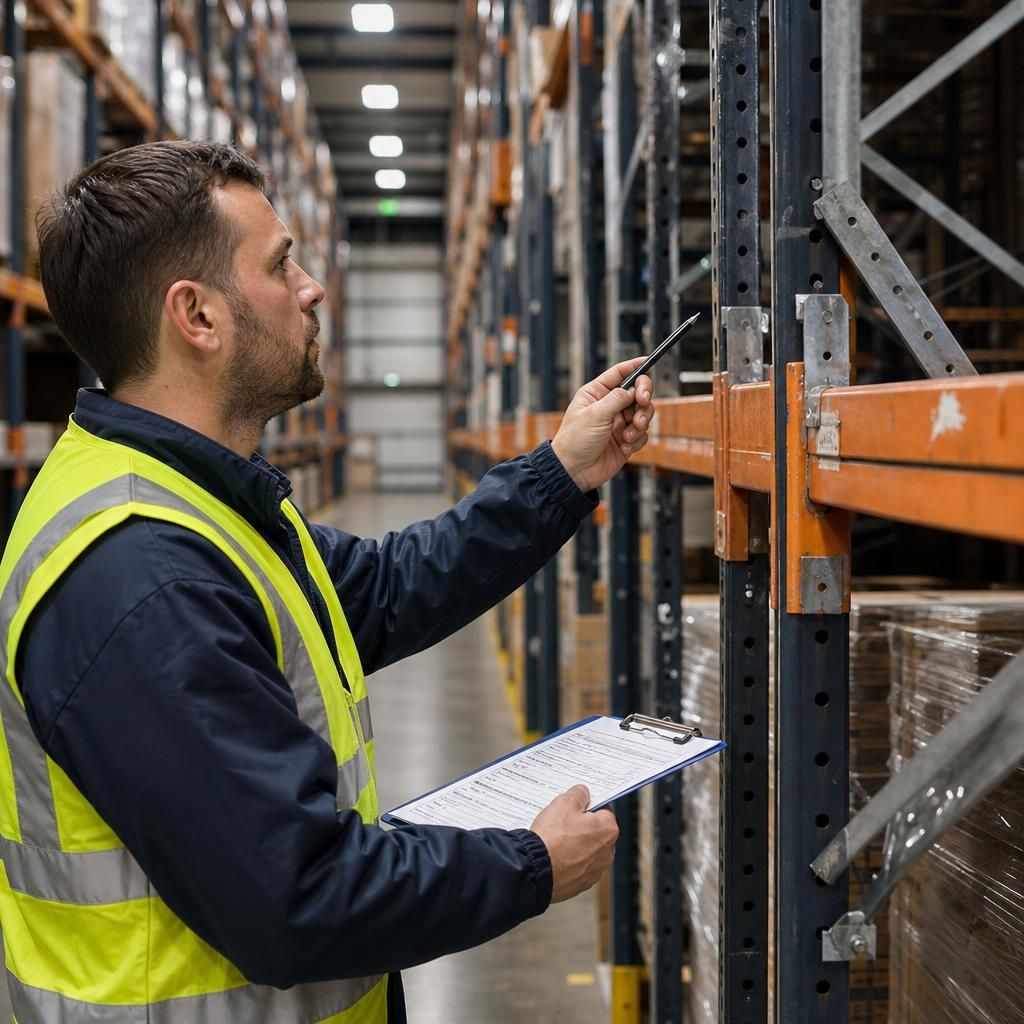 Inspector checking the alignment of racking