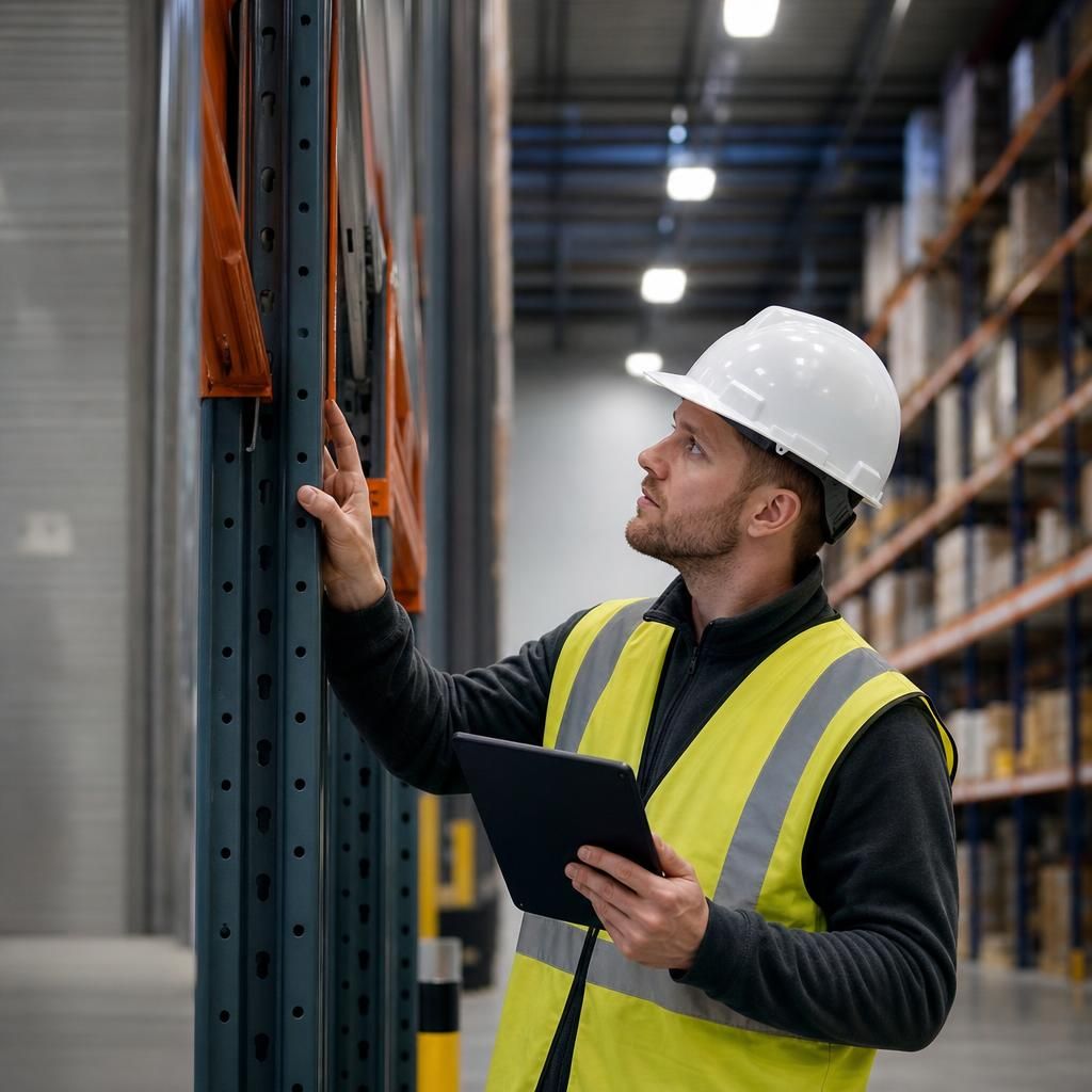 Inspector checking racking integrity