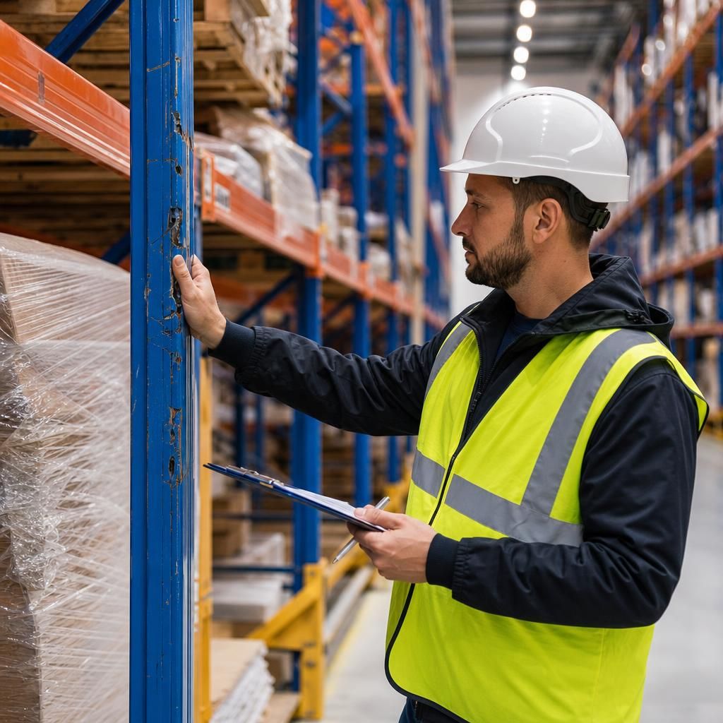 Technician measuring rack load capacity