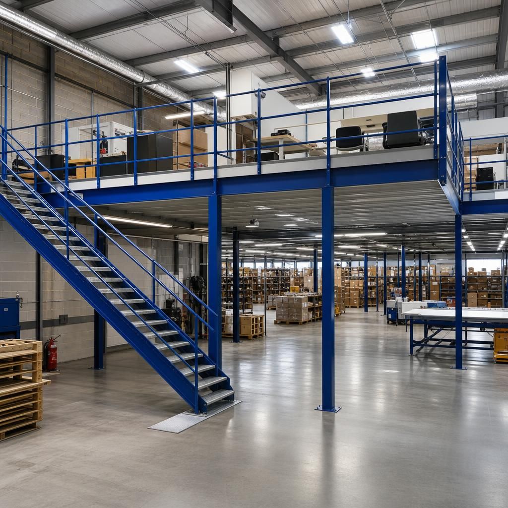Steel-framed mezzanine installation