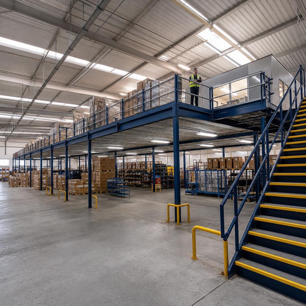 Mezzanine level used for office space