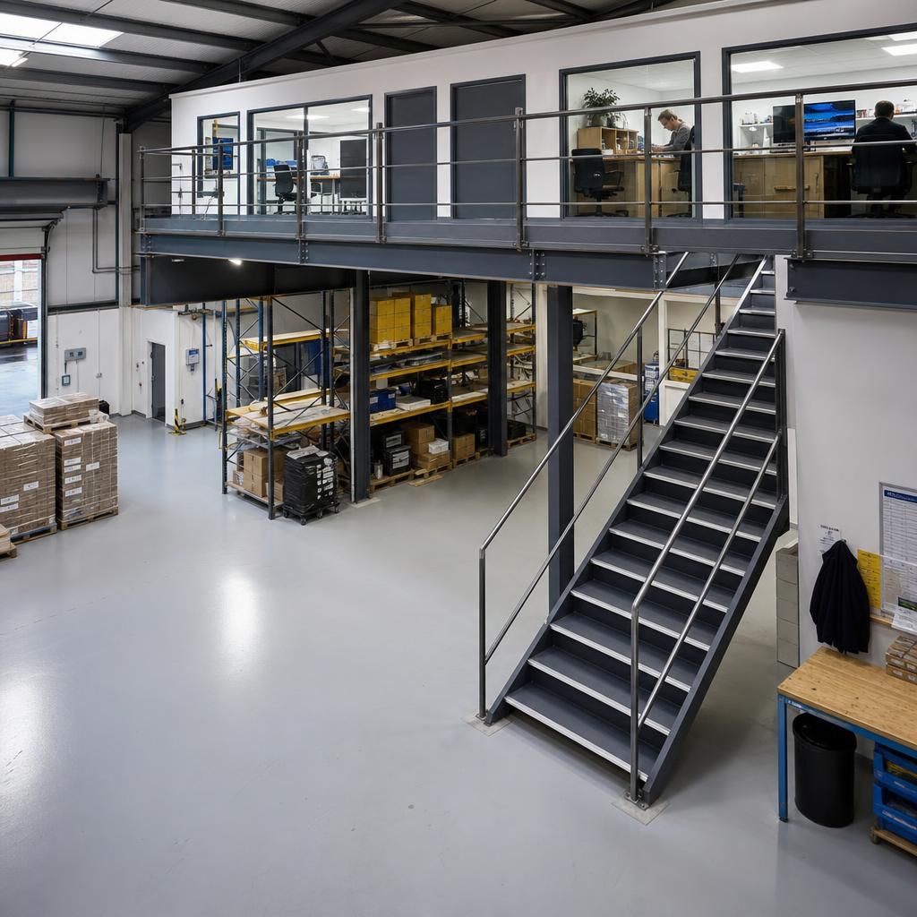 Mezzanine level with storage racks