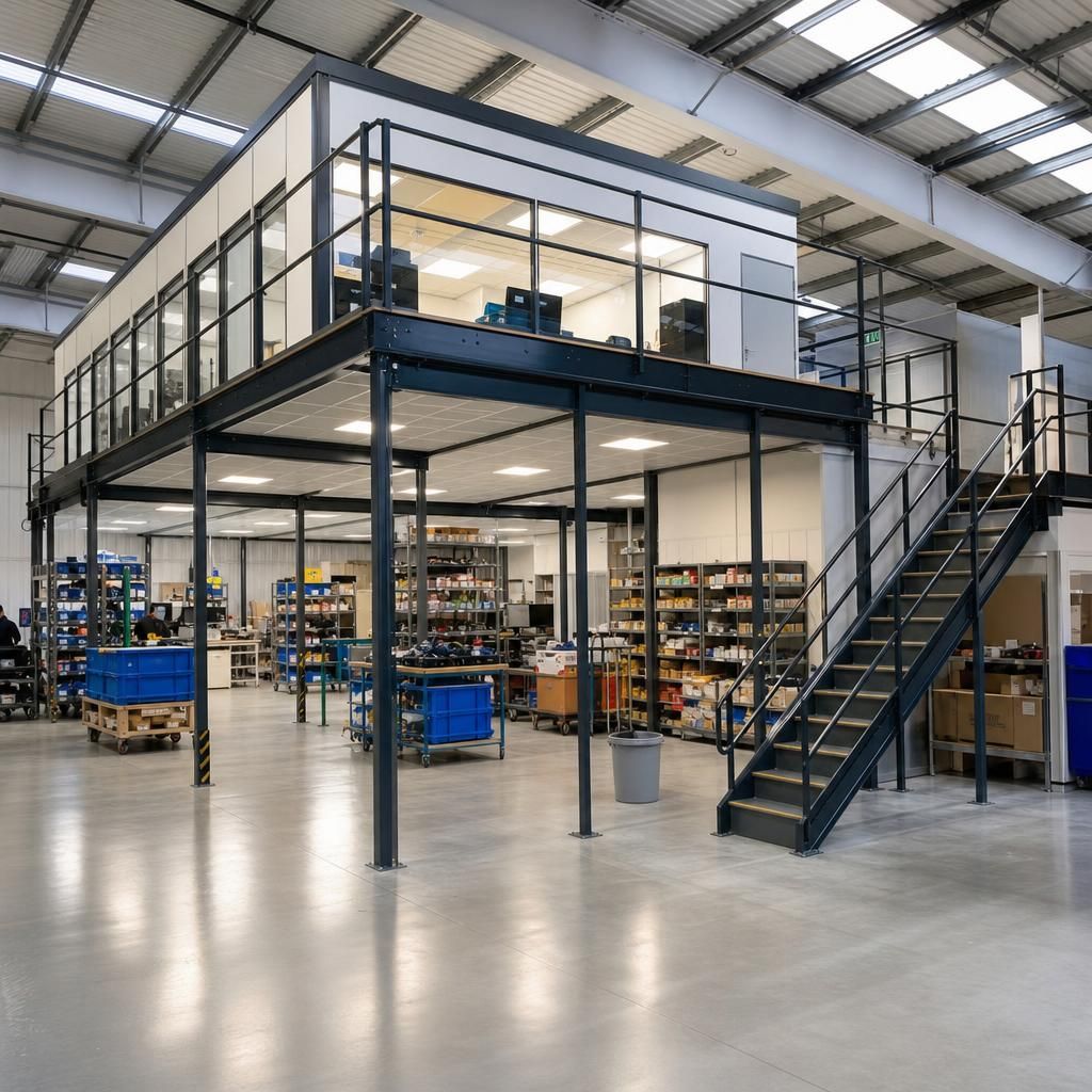 Mezzanine with a staircase and handrails