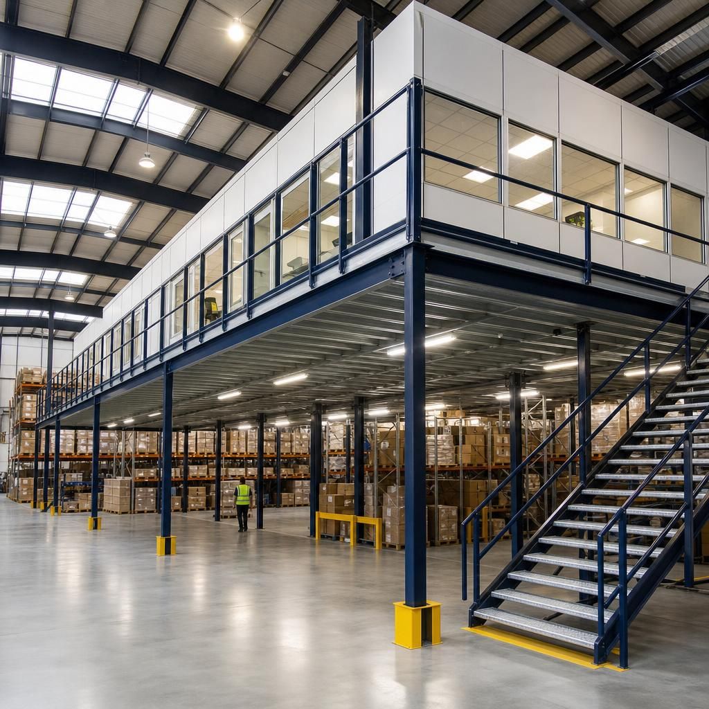 Before and After installation of an industrial mezzanine platform
