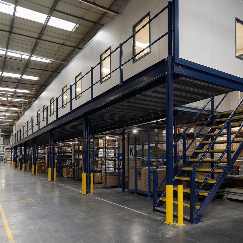 Warehouse before and after mezzanine addition