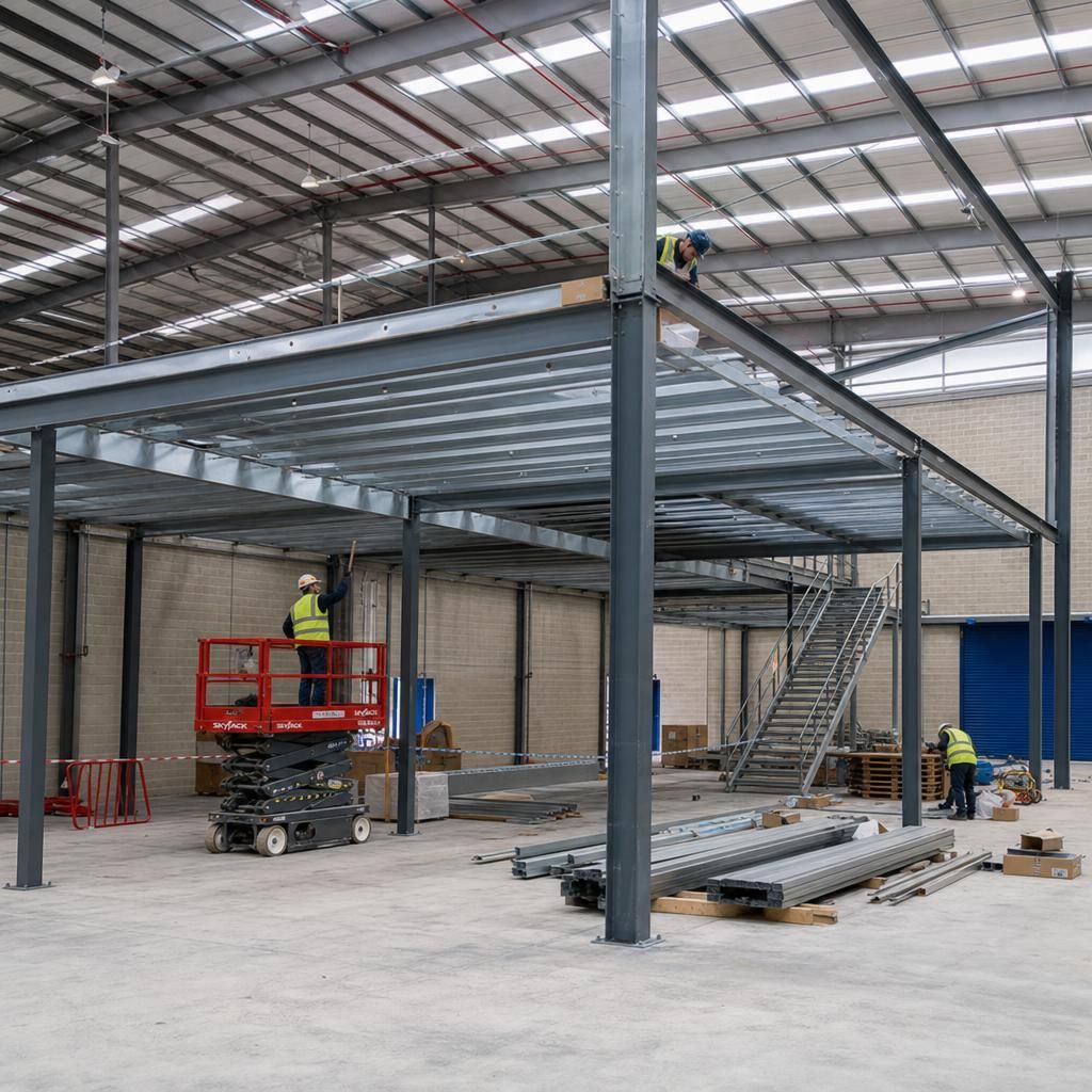 Professional team installing a mezzanine floor