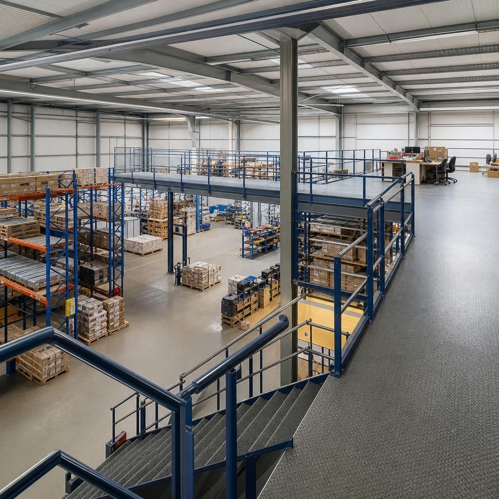Warehouse with mezzanine floor showcasing space optimisation