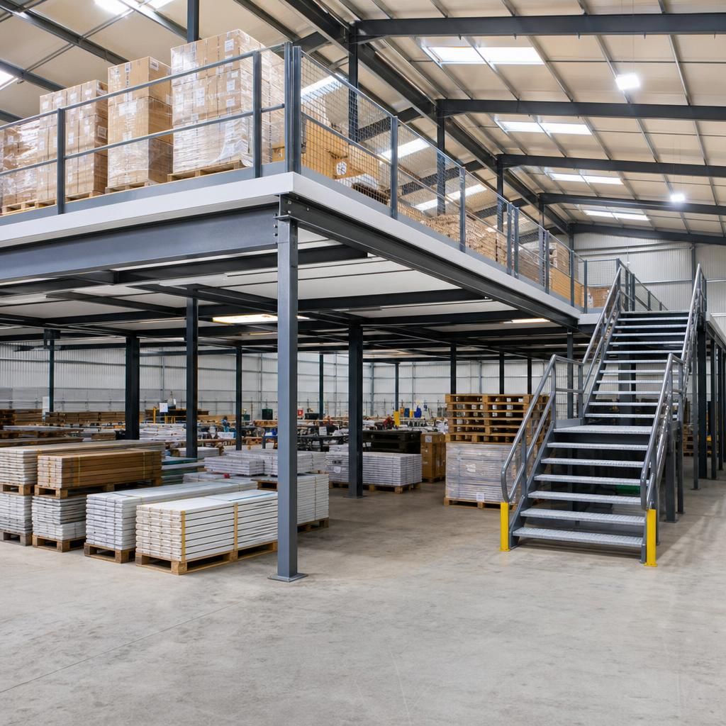 Example of high-quality steel beams used in mezzanine construction