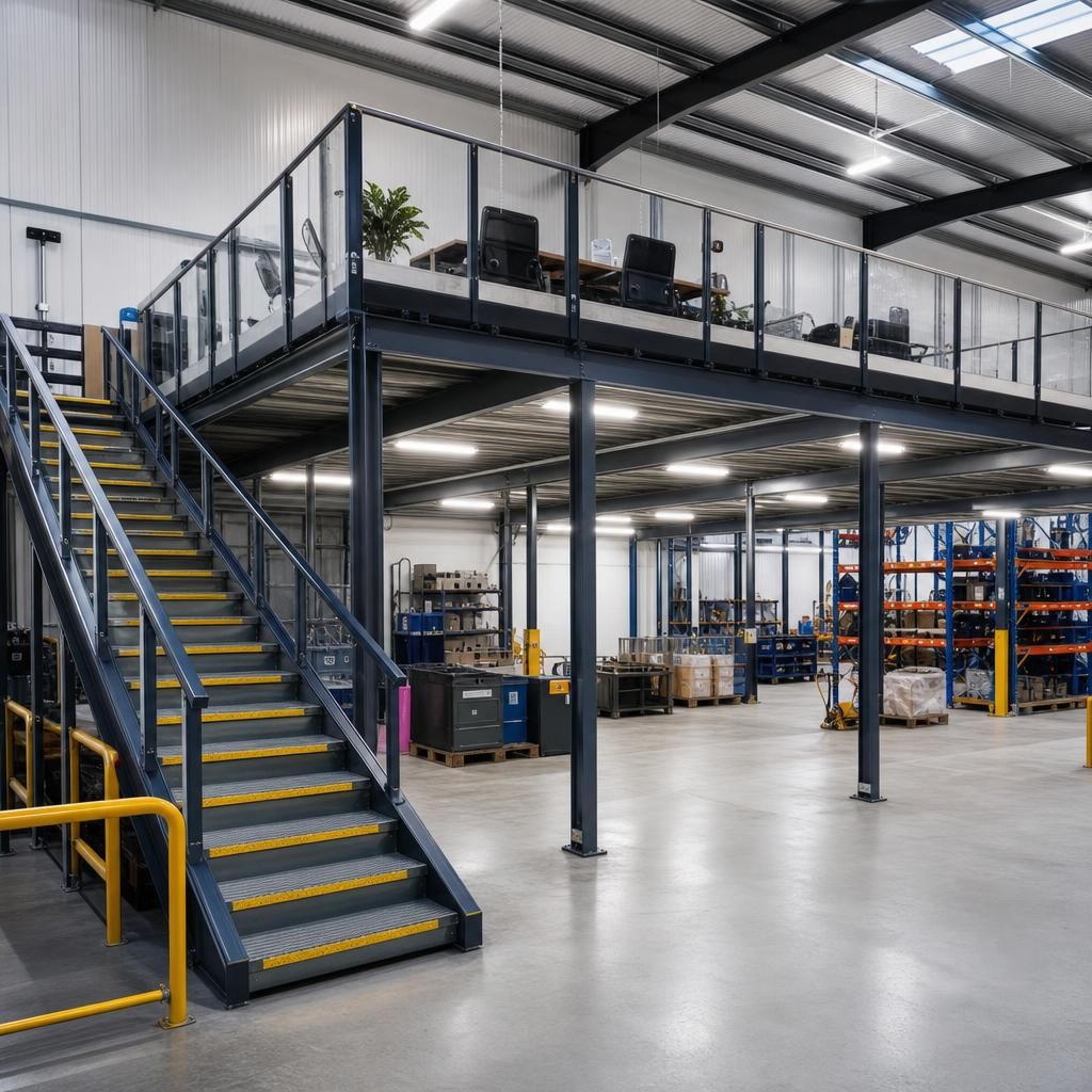 Industrial mezzanine in a warehouse
