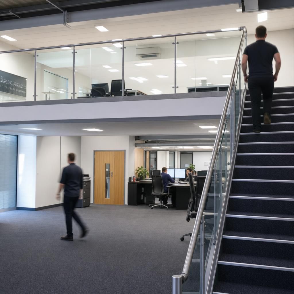Before and After of office area with added mezzanine level
