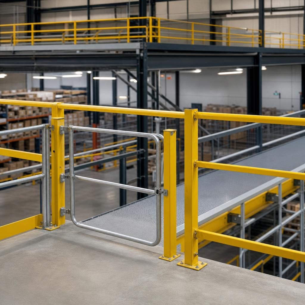 Swing gate for mezzanine safety