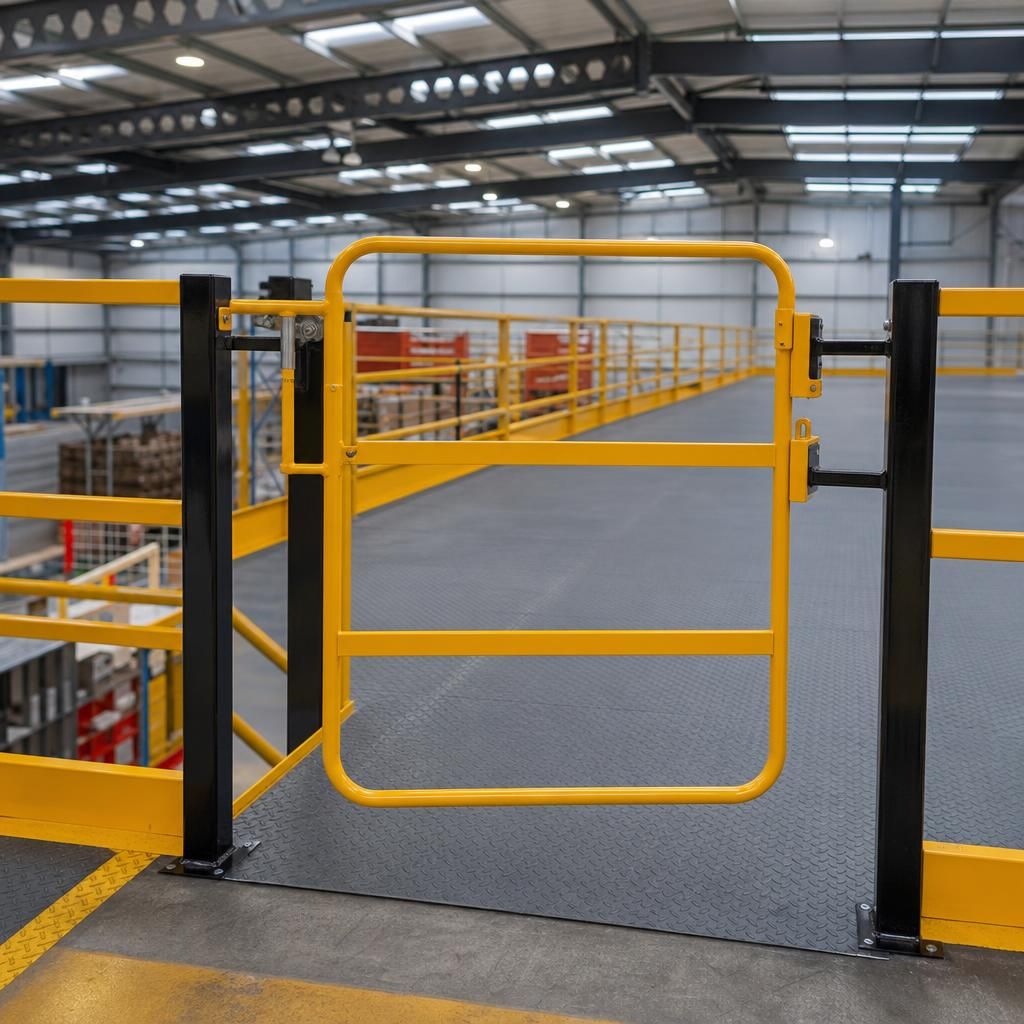 Fixed railing on mezzanine structure
