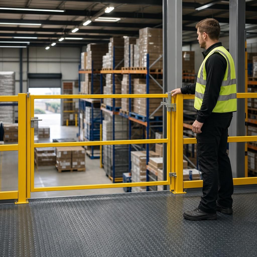 Pallet gate on mezzanine