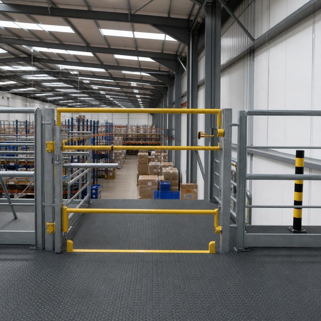 Mezzanine gate with anti-slip flooring
