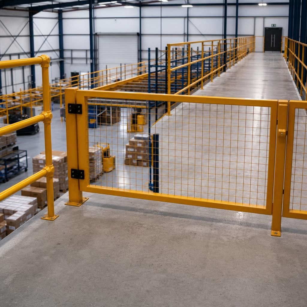 Unprotected mezzanine edge leading to potential hazards