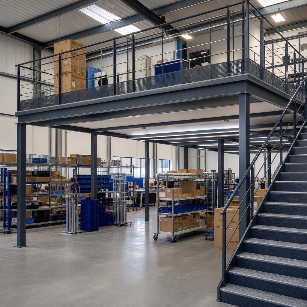 Mezzanine structure in a warehouse setting