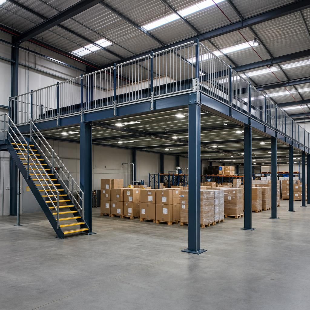 Workers installing a mezzanine floor rapidly