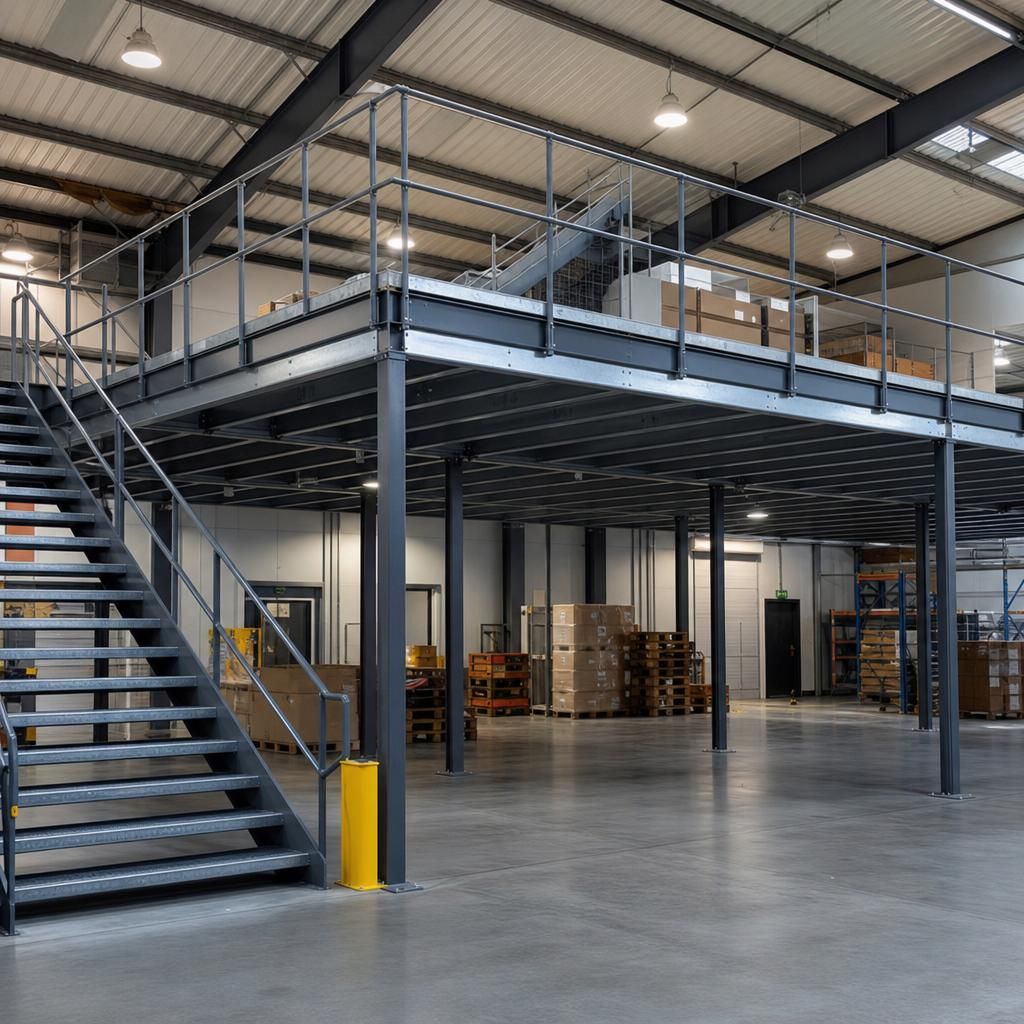 Close-up of steel beams used in mezzanine construction