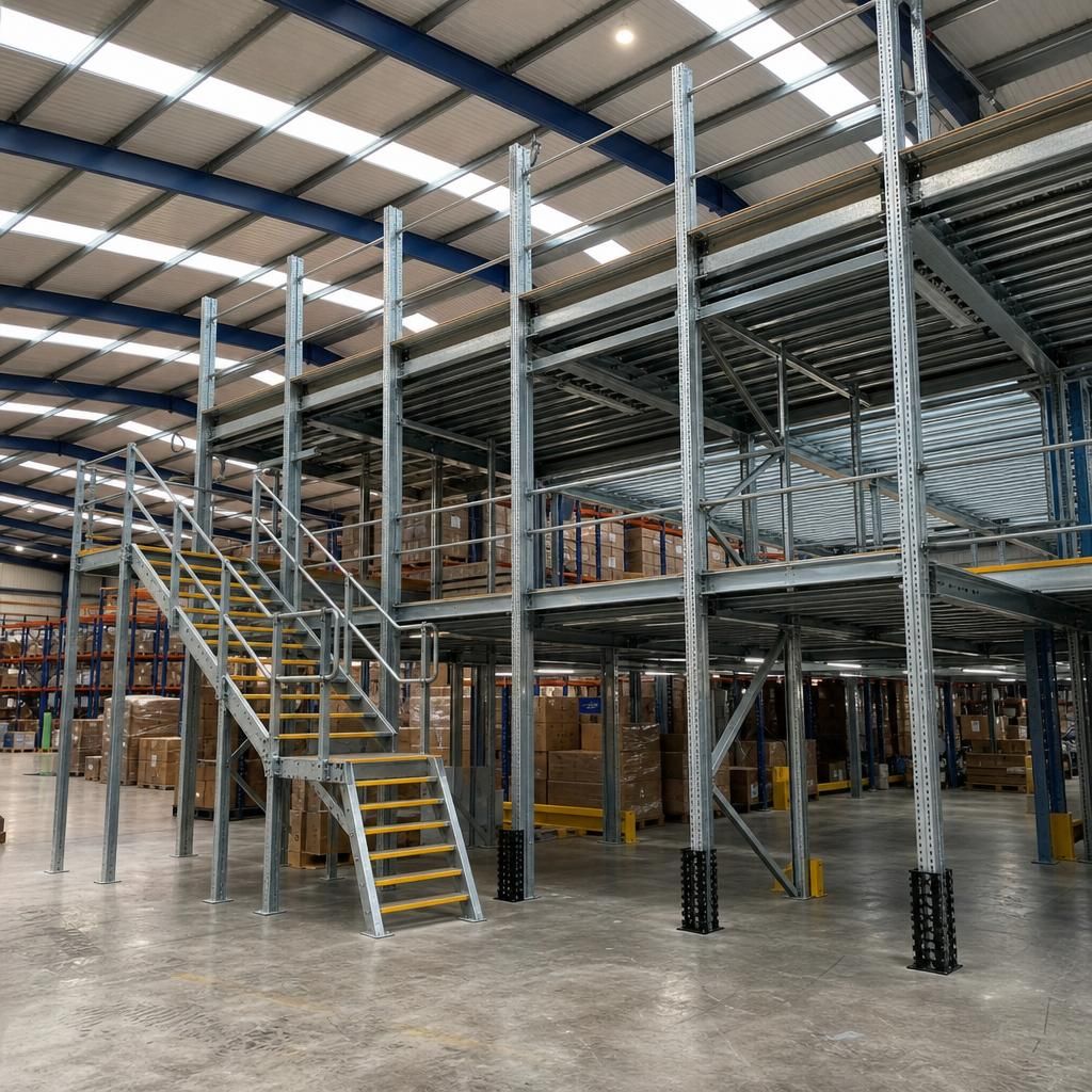 Scalable mezzanine frame in warehouse