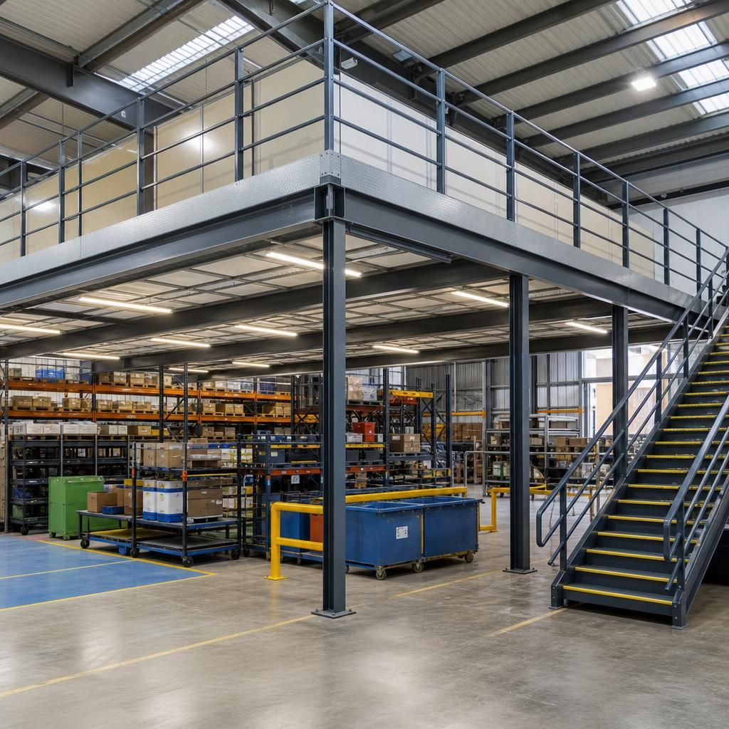 Before and after images of a mezzanine floor installation