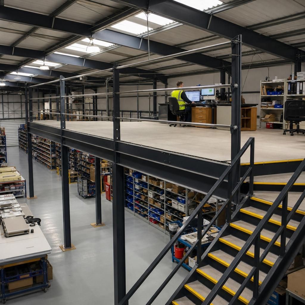 Mezzanine installation for industrial workspace enhancement
