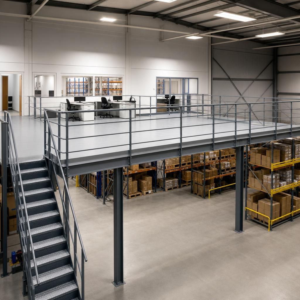 Transformation of a warehouse space with mezzanine floors
